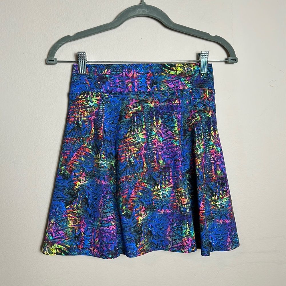 Donajo Tennis Golf Athletic Skirt Spandex Blue Colorful Stretchy w Shorts S